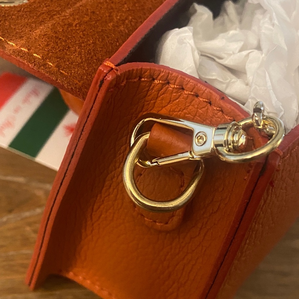 Orange Leather Handbag with Gold Chain - Picture 5 of 7